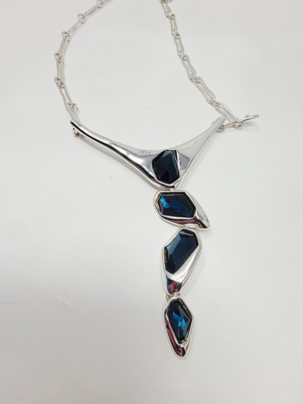 Robert Lee Morris Soho Silver Tone Blue Faceted Drop Necklace